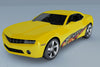 fire skulls checkers wave decal on the side of yellow camaro